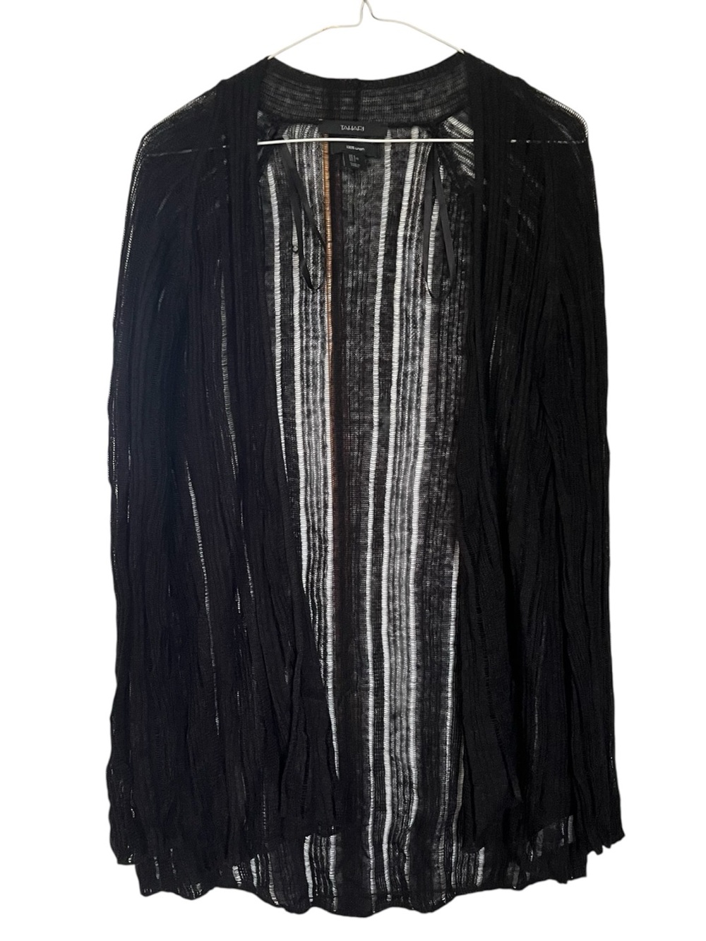 Tahari 100% Linen Black Open-Front Lightweight Cardigan